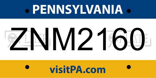 ZNM2160 Pennsylvania License Plate