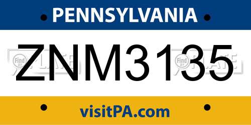 ZNM3135 Pennsylvania License Plate