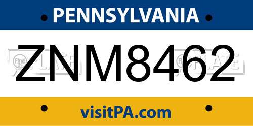 ZNM8462 Pennsylvania License Plate
