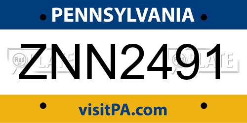ZNN2491 Pennsylvania License Plate