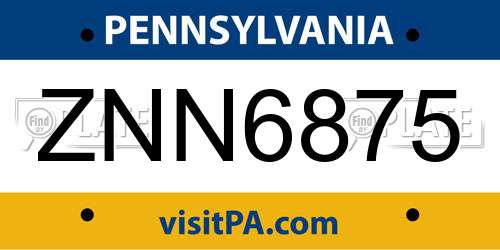 ZNN6875 Pennsylvania License Plate