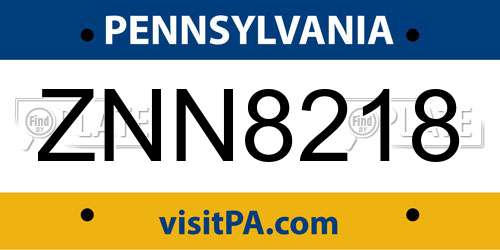 ZNN8218 Pennsylvania License Plate