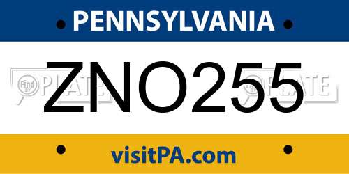 ZNO255 Pennsylvania License Plate