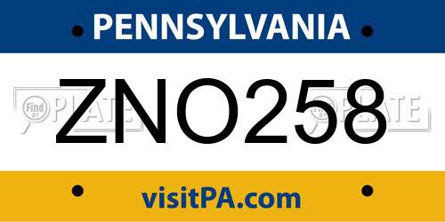 ZNO258 Pennsylvania License Plate