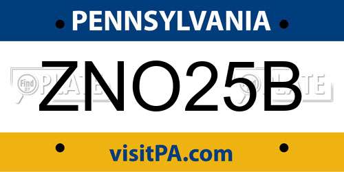 ZNO25B Pennsylvania License Plate
