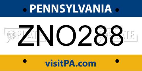 ZNO288 Pennsylvania License Plate