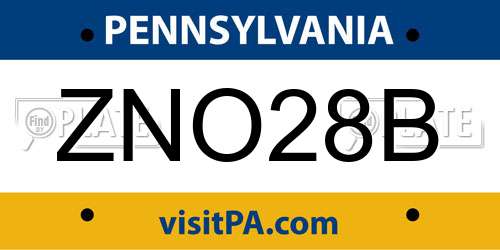 ZNO28B Pennsylvania License Plate