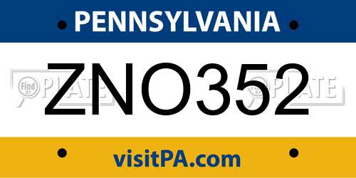 ZNO352 Pennsylvania License Plate