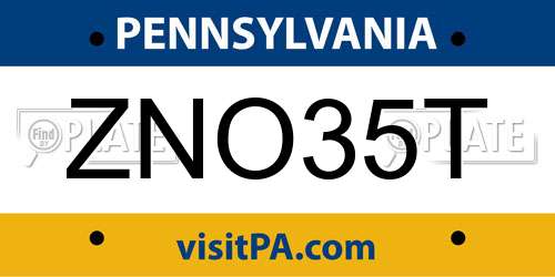 ZNO35T Pennsylvania License Plate