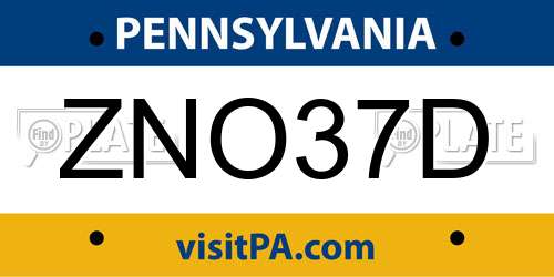 ZNO37D Pennsylvania License Plate