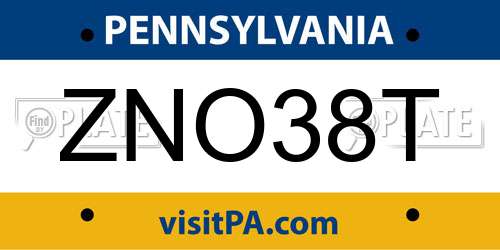 ZNO38T Pennsylvania License Plate