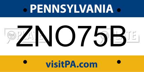 ZNO75B Pennsylvania License Plate