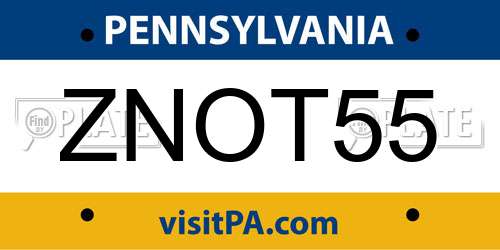 ZNOT55 Pennsylvania License Plate