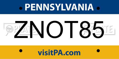 ZNOT85 Pennsylvania License Plate