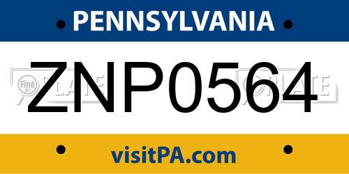 ZNP0564 Pennsylvania License Plate