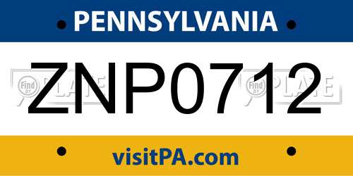 ZNP0712 Pennsylvania License Plate