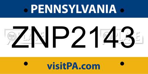 ZNP2143 Pennsylvania License Plate