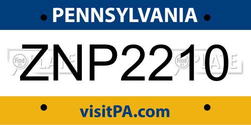 ZNP2210 Pennsylvania License Plate