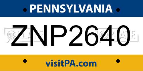 ZNP2640 Pennsylvania License Plate
