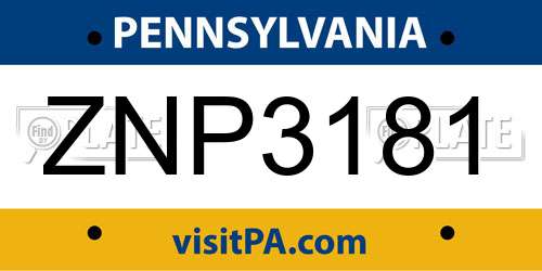 ZNP3181 Pennsylvania License Plate