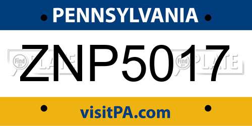 ZNP5017 Pennsylvania License Plate