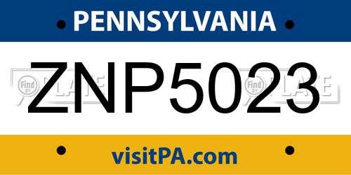 ZNP5023 Pennsylvania License Plate
