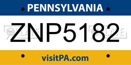 ZNP5182 Pennsylvania License Plate