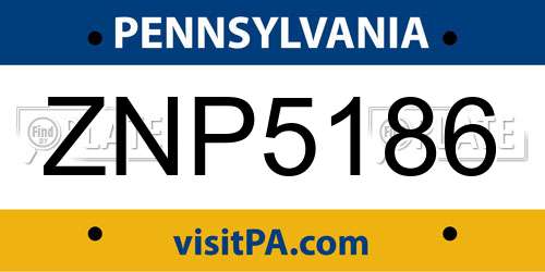 ZNP5186 Pennsylvania License Plate