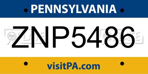 ZNP5486 Pennsylvania License Plate