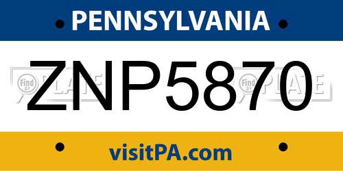 ZNP5870 Pennsylvania License Plate
