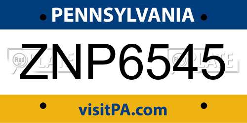 ZNP6545 Pennsylvania License Plate