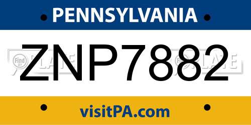 ZNP7882 Pennsylvania License Plate
