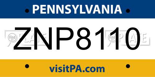 ZNP8110 Pennsylvania License Plate