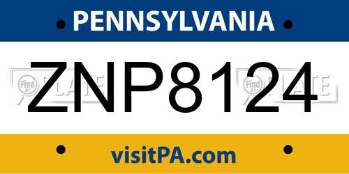 ZNP8124 Pennsylvania License Plate