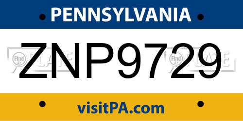 ZNP9729 Pennsylvania License Plate