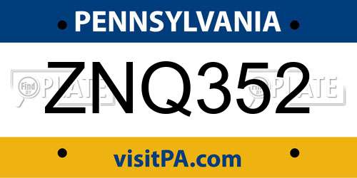 ZNQ352 Pennsylvania License Plate