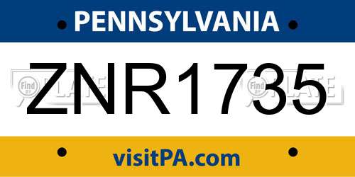 ZNR1735 Pennsylvania License Plate