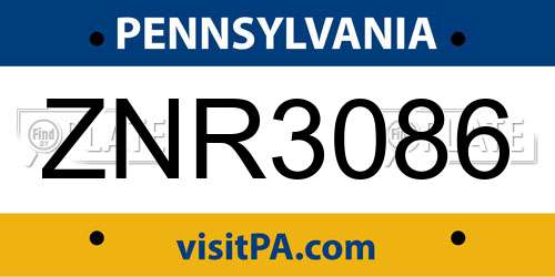 ZNR3086 Pennsylvania License Plate