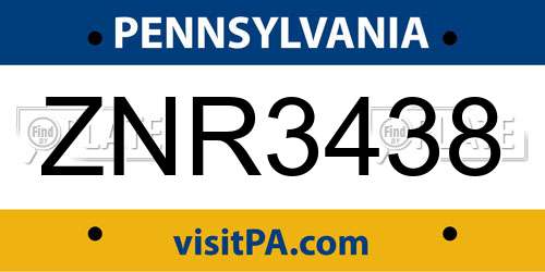 ZNR3438 Pennsylvania License Plate