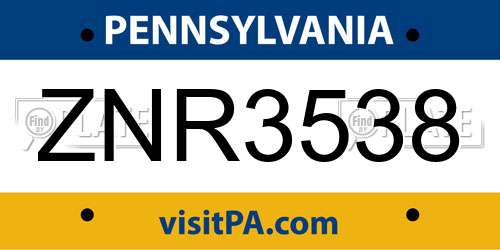 ZNR3538 Pennsylvania License Plate