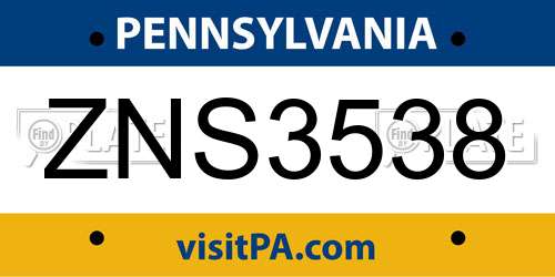 ZNS3538 Pennsylvania License Plate