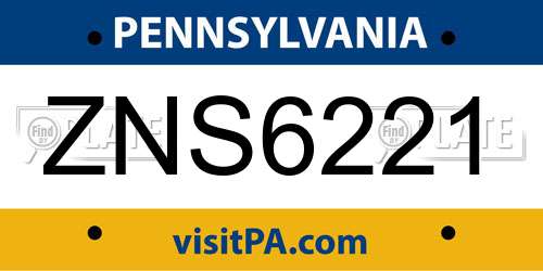 ZNS6221 Pennsylvania License Plate