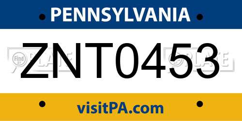 ZNT0453 Pennsylvania License Plate
