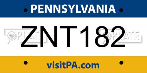 ZNT182 Pennsylvania License Plate