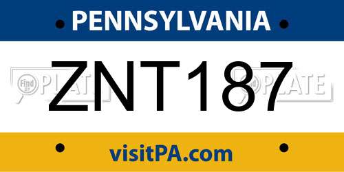 ZNT187 Pennsylvania License Plate