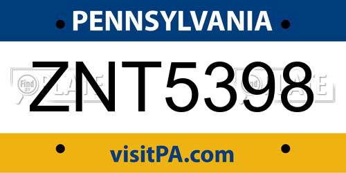 ZNT5398 Pennsylvania License Plate