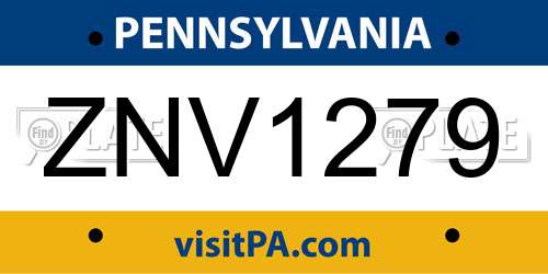 ZNV1279 Pennsylvania License Plate