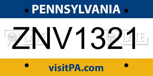 ZNV1321 Pennsylvania License Plate