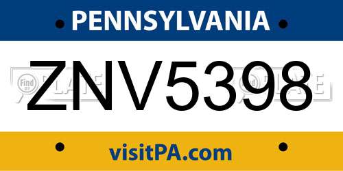 ZNV5398 Pennsylvania License Plate