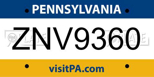 ZNV9360 Pennsylvania License Plate